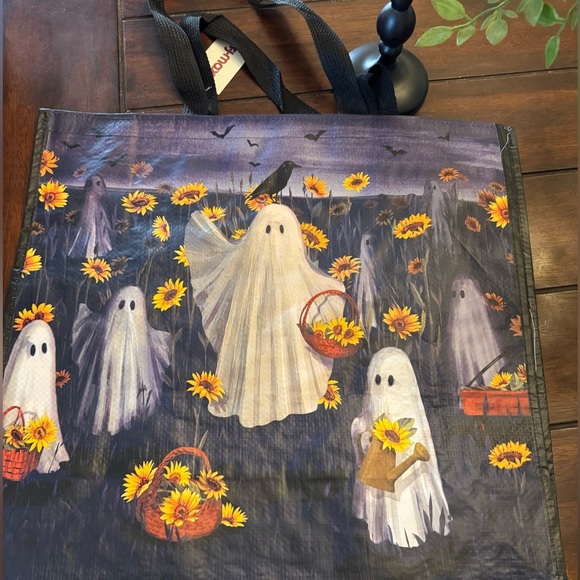T.J.Maxx Handbags - T.J.Maxx Ghost and Sunflower Reusable Tote Bag - Black and Yellow